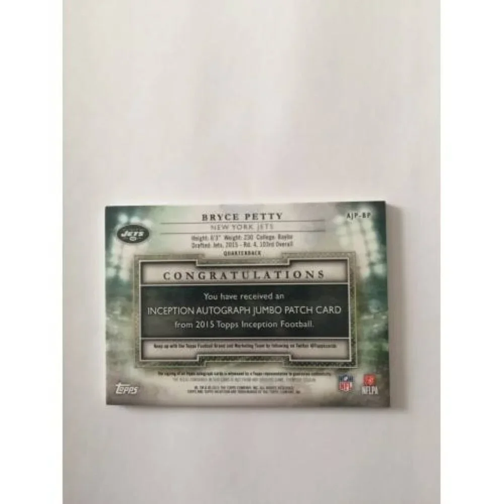 Bryce Petty NY Jets 2015 Topps Inception Patch Auto Rookie Card #AJP-BP (049)